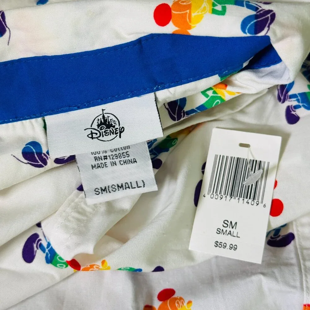 Mickey Mouse Shirt Mens Small Rainbow Pride Button Up Disney Parks World NEW S - Picture 3 of 9